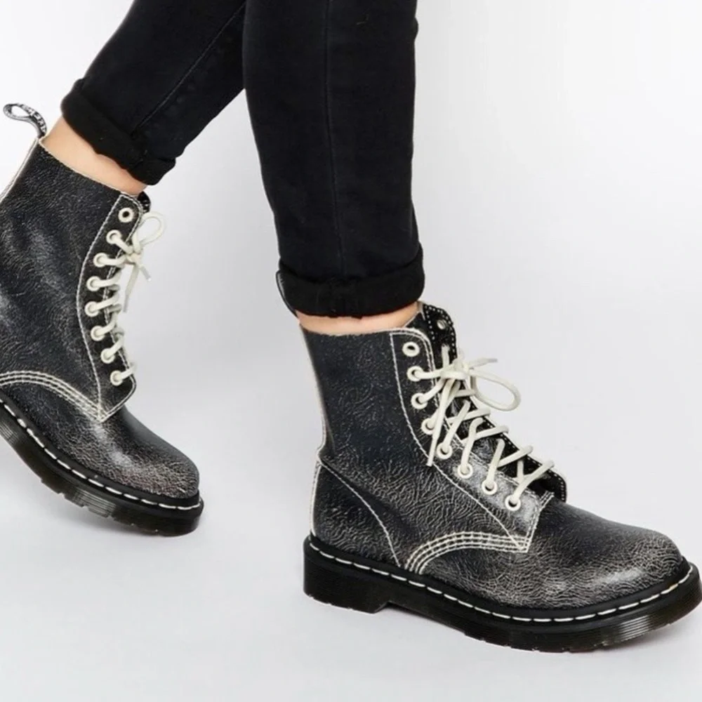 RARE Dr. Martens Pascal Leather 8-Eyelet Boots in Black/White Cristal Suede 5 - Picture 1 of 12